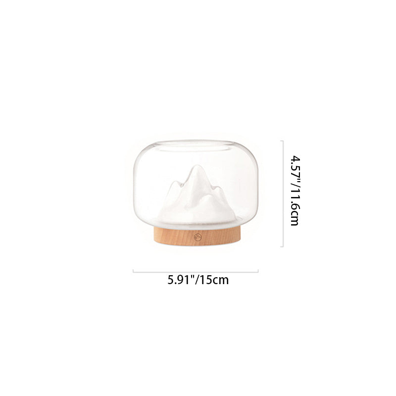 Lampe de table LED contemporaine rechargeable en verre et bois de hêtre avec bocal à poissons en forme de montagne, veilleuse pour chevet 