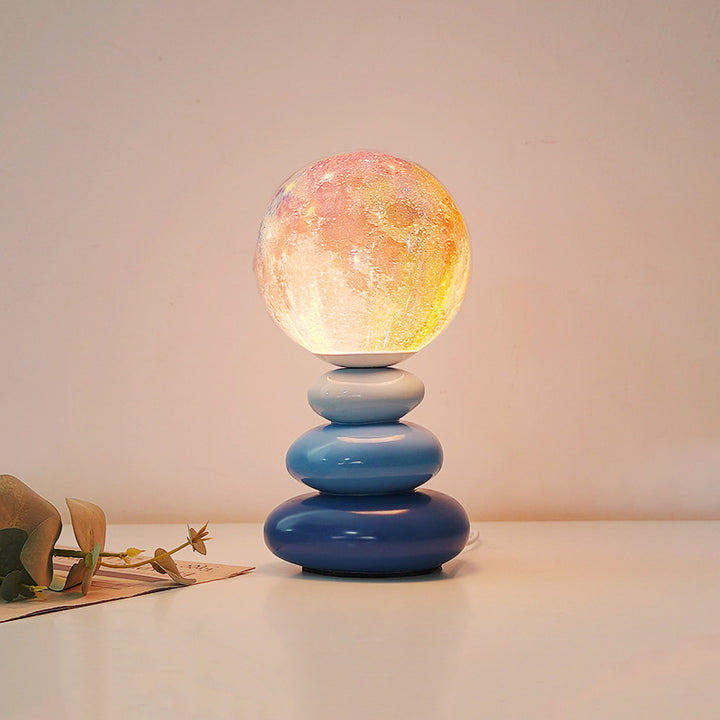 Lampe de table LED en céramique USB scandinave contemporaine à balles empilées en pierre et en PLA pour chambre à coucher 