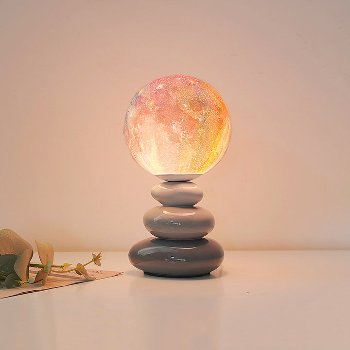 Lampe de table LED en céramique USB scandinave contemporaine à balles empilées en pierre et en PLA pour chambre à coucher 