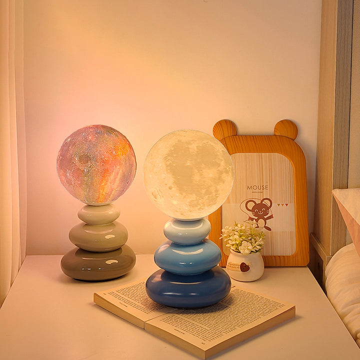 Lampe de table LED en céramique USB scandinave contemporaine à balles empilées en pierre et en PLA pour chambre à coucher 