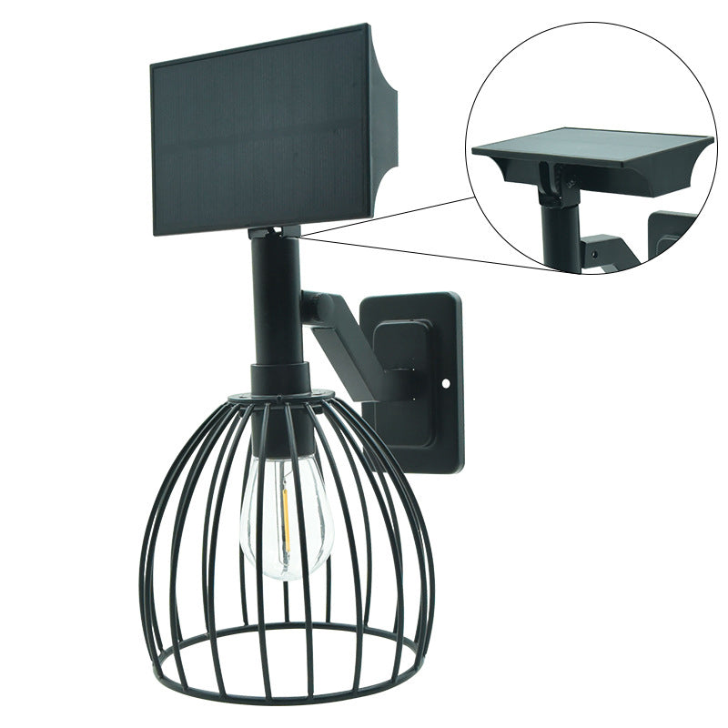 Zeitgenössische industrielle solarbetriebene wasserdichte Hardware ABS Rundkäfig 1-Licht Wandleuchte für Außenbereich Patio 