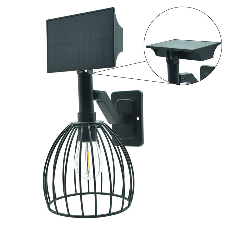 Zeitgenössische industrielle solarbetriebene wasserdichte Hardware ABS Rundkäfig 1-Licht Wandleuchte für Außenbereich Patio 