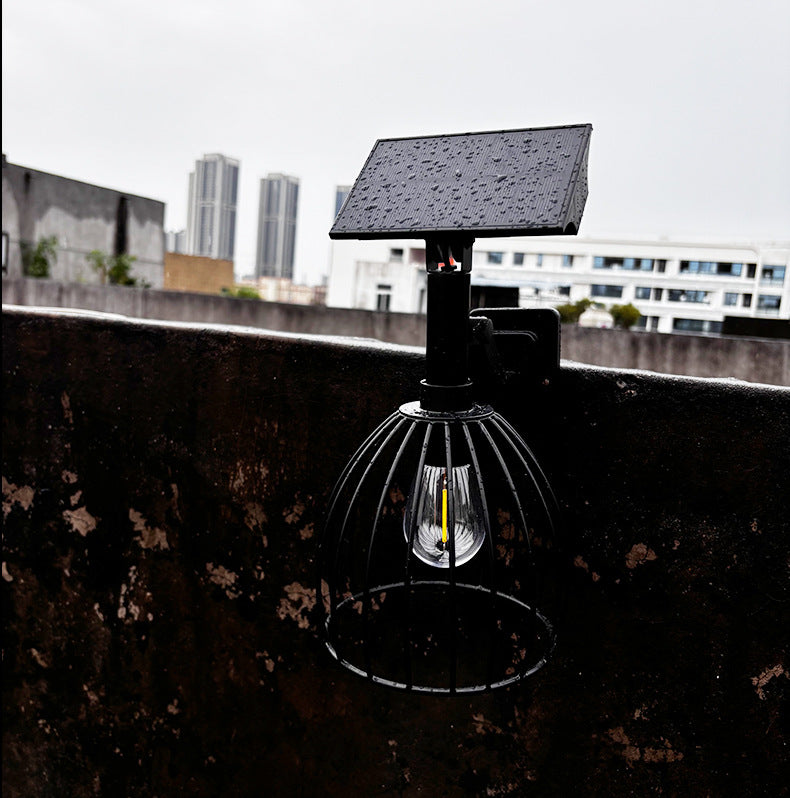 Zeitgenössische industrielle solarbetriebene wasserdichte Hardware ABS Rundkäfig 1-Licht Wandleuchte für Außenbereich Patio 