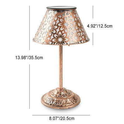 مصباح LED خارجي للحديقة على شكل زهرة مخروطية مصنوع من الحديد و ABS وقابل لإعادة الشحن بالطاقة الشمسية ومقاوم للماء على الطراز التقليدي 