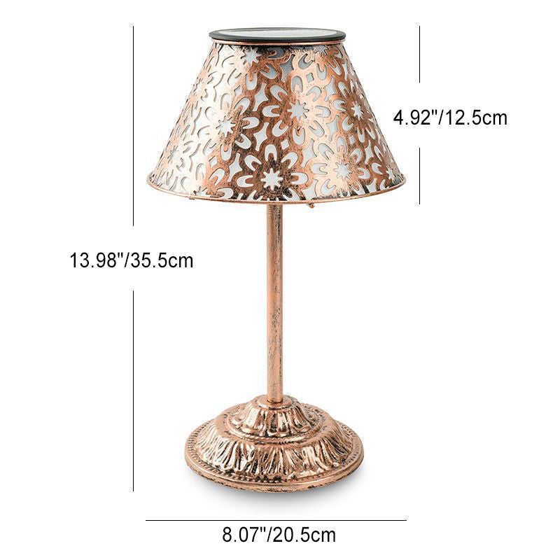 مصباح LED خارجي للحديقة على شكل زهرة مخروطية مصنوع من الحديد و ABS وقابل لإعادة الشحن بالطاقة الشمسية ومقاوم للماء على الطراز التقليدي 
