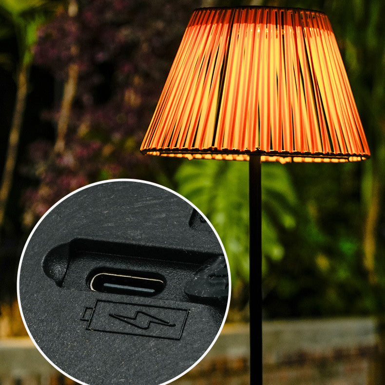 Lampe de sol extérieure à LED en ABS avec tissage conique rechargeable solaire étanche traditionnel japonais pour jardin 