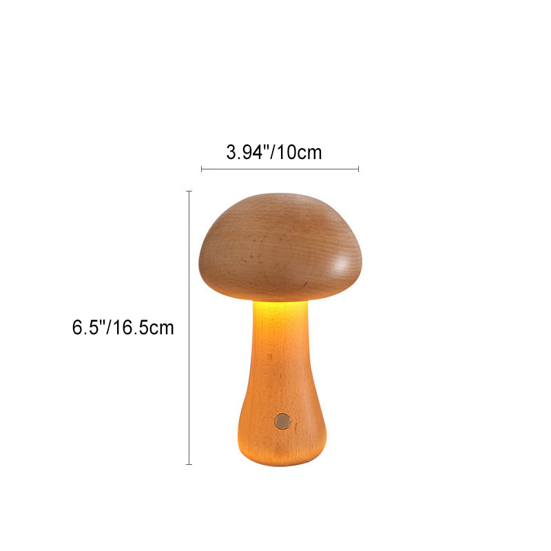 Lampe de Table LED Champignon en Bois Massif Rechargeable Scandinave Contemporaine Veilleuse pour Chevet 