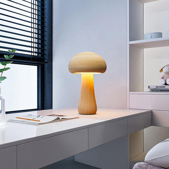Lampe de Table LED Champignon en Bois Massif Rechargeable Scandinave Contemporaine Veilleuse pour Chevet 