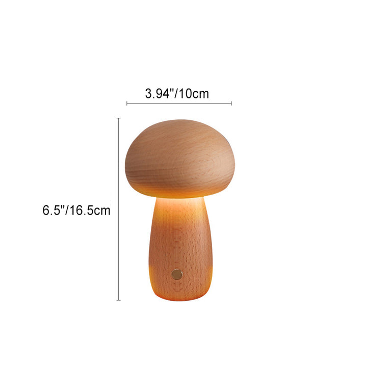 Lampe de Table LED Champignon en Bois Massif Rechargeable Scandinave Contemporaine Veilleuse pour Chevet 