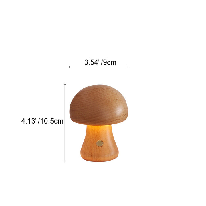 Lampe de Table LED Champignon en Bois Massif Rechargeable Scandinave Contemporaine Veilleuse pour Chevet 