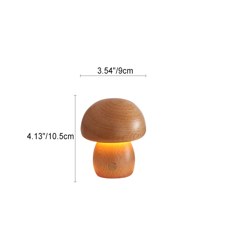 Lampe de Table LED Champignon en Bois Massif Rechargeable Scandinave Contemporaine Veilleuse pour Chevet 