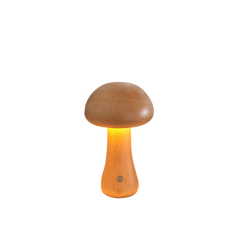 Lampe de Table LED Champignon en Bois Massif Rechargeable Scandinave Contemporaine Veilleuse pour Chevet 