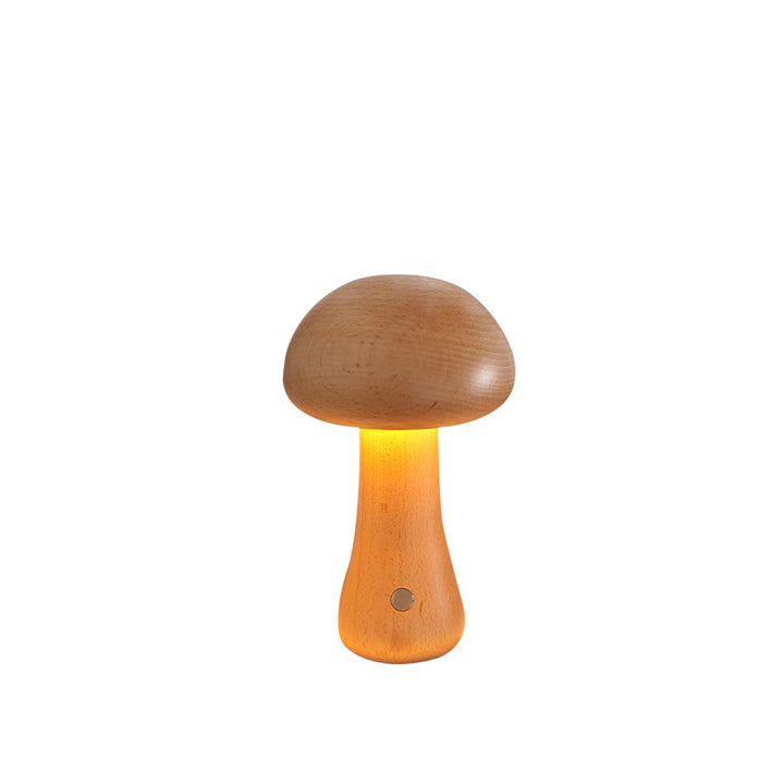 Lampe de Table LED Champignon en Bois Massif Rechargeable Scandinave Contemporaine Veilleuse pour Chevet 