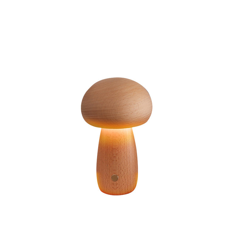 Lampe de Table LED Champignon en Bois Massif Rechargeable Scandinave Contemporaine Veilleuse pour Chevet 