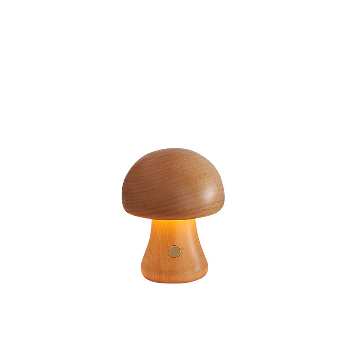 Lampe de Table LED Champignon en Bois Massif Rechargeable Scandinave Contemporaine Veilleuse pour Chevet 