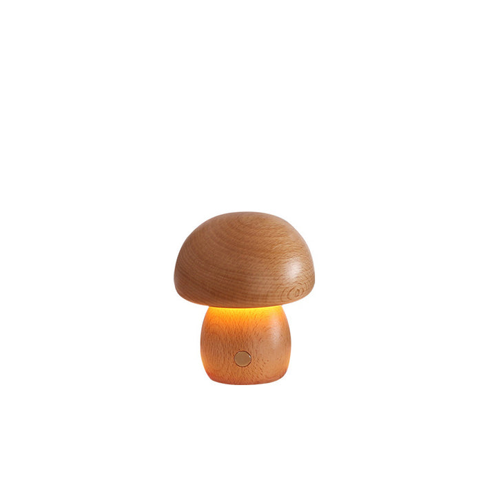 Lampe de Table LED Champignon en Bois Massif Rechargeable Scandinave Contemporaine Veilleuse pour Chevet 