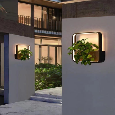 Moderne minimalistische solarbetriebene wasserdichte Wandleuchte aus Edelstahl und Aluminium mit quadratischem rechteckigem LED-Design für den Garten 