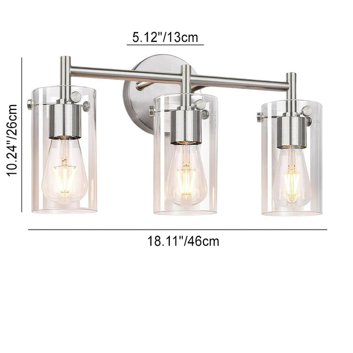 Zeitgenössische industrielle Metallglaszylinder 3-Licht-Wandlampe Schminklicht für Badezimmer 
