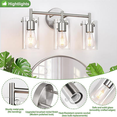 Cylindre en verre métallique industriel contemporain 3 lumières applique murale lampe pour salle de bain 