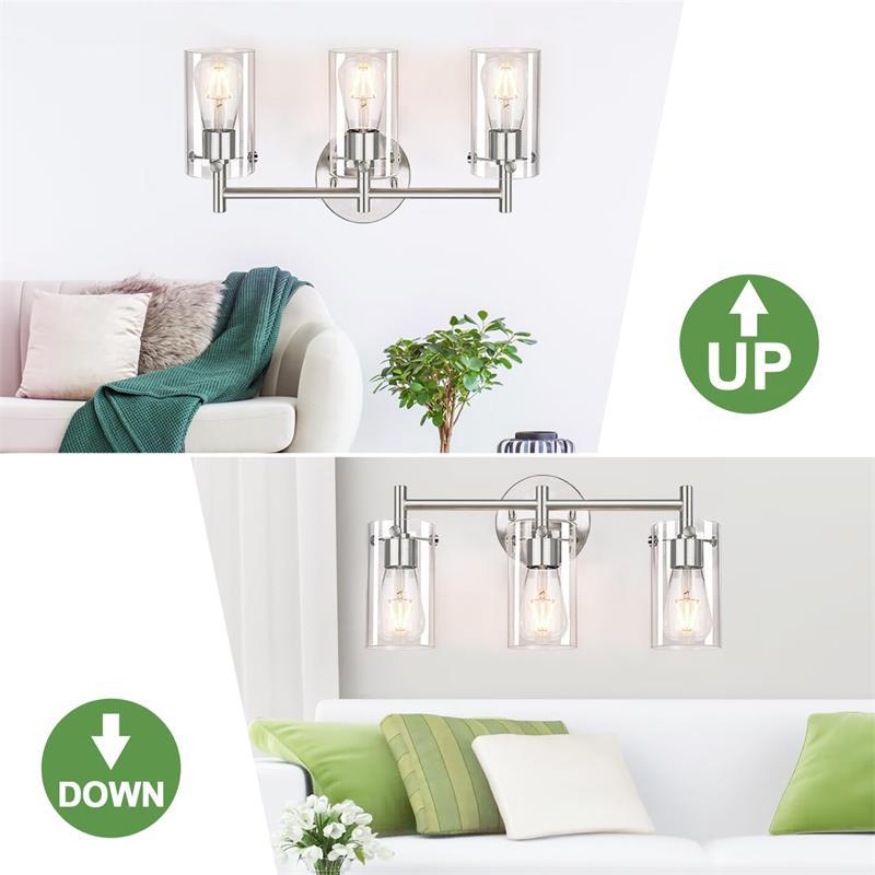 Zeitgenössische industrielle Metallglaszylinder 3-Licht-Wandlampe Schminklicht für Badezimmer 