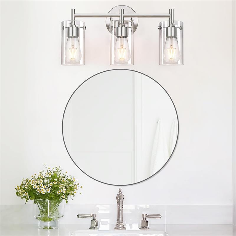 Zeitgenössische industrielle Metallglaszylinder 3-Licht-Wandlampe Schminklicht für Badezimmer 
