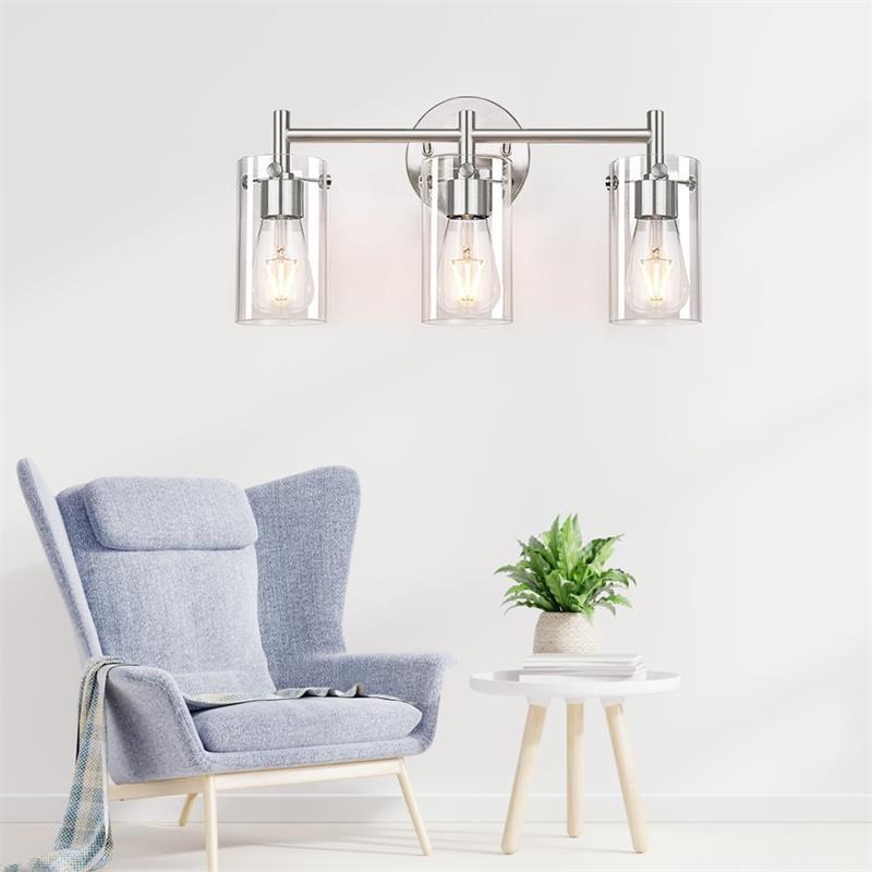 Zeitgenössische industrielle Metallglaszylinder 3-Licht-Wandlampe Schminklicht für Badezimmer 