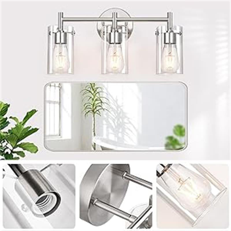 Zeitgenössische industrielle Metallglaszylinder 3-Licht-Wandlampe Schminklicht für Badezimmer 