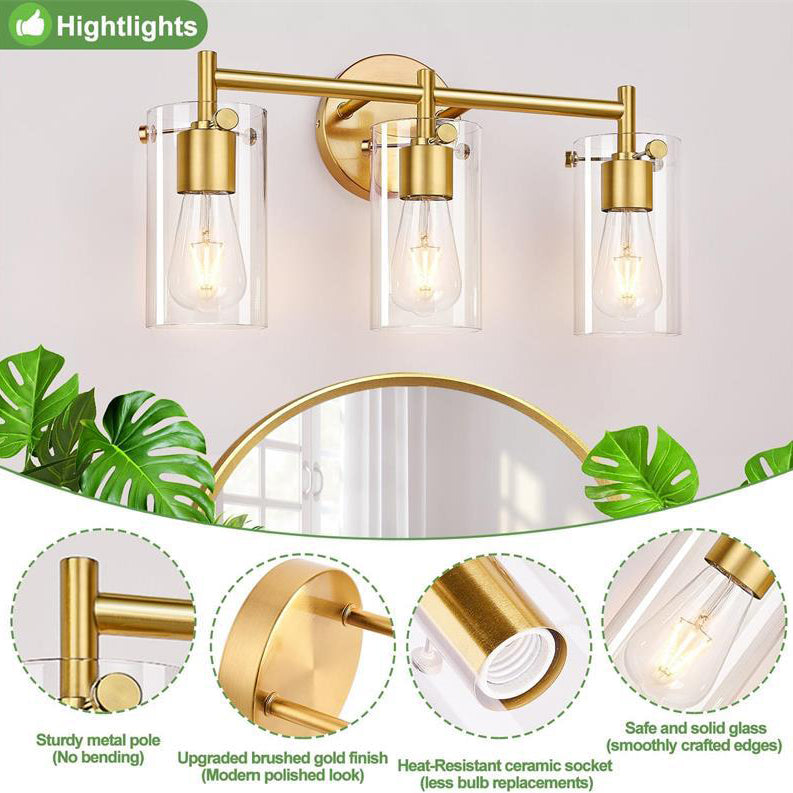 Zeitgenössische industrielle Metallglaszylinder 3-Licht-Wandlampe Schminklicht für Badezimmer 