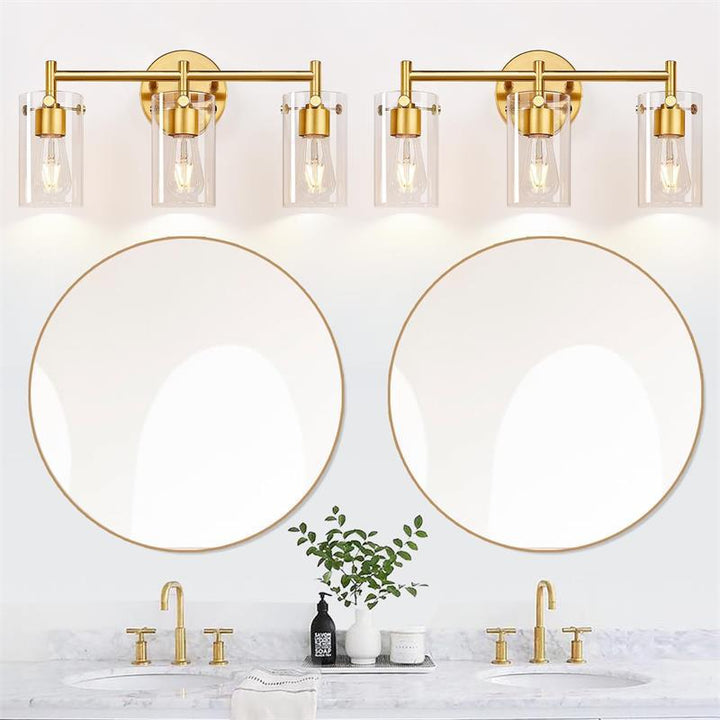 Zeitgenössische industrielle Metallglaszylinder 3-Licht-Wandlampe Schminklicht für Badezimmer 