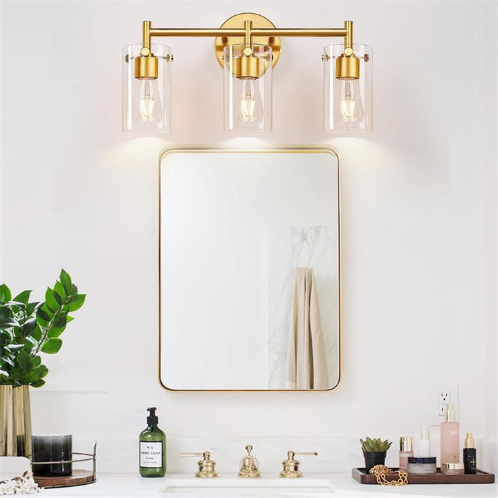 Zeitgenössische industrielle Metallglaszylinder 3-Licht-Wandlampe Schminklicht für Badezimmer 