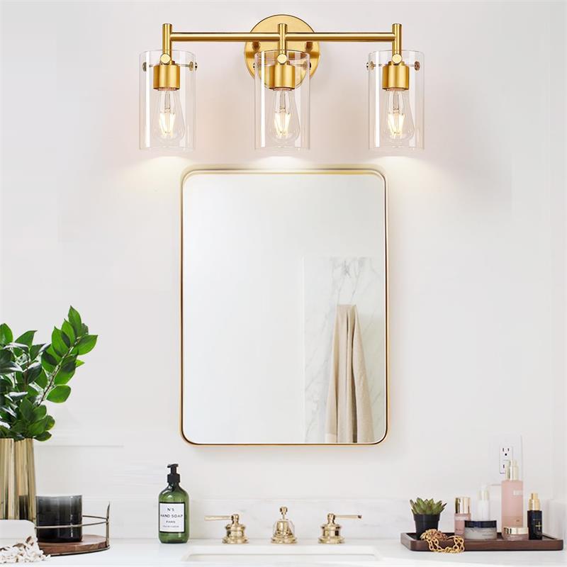 Cylindre en verre métallique industriel contemporain 3 lumières applique murale lampe pour salle de bain 