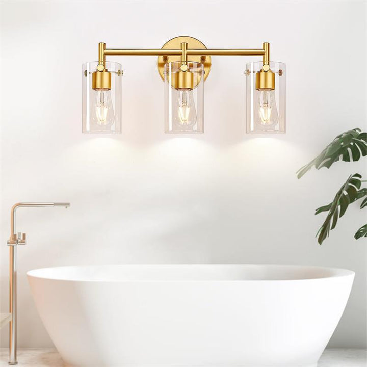 Zeitgenössische industrielle Metallglaszylinder 3-Licht-Wandlampe Schminklicht für Badezimmer 
