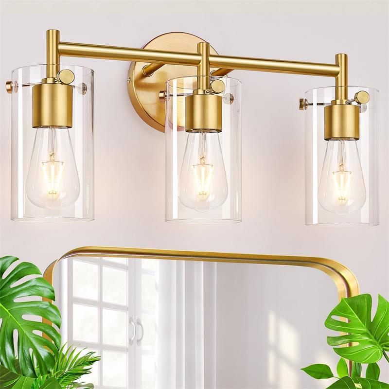 Zeitgenössische industrielle Metallglaszylinder 3-Licht-Wandlampe Schminklicht für Badezimmer 