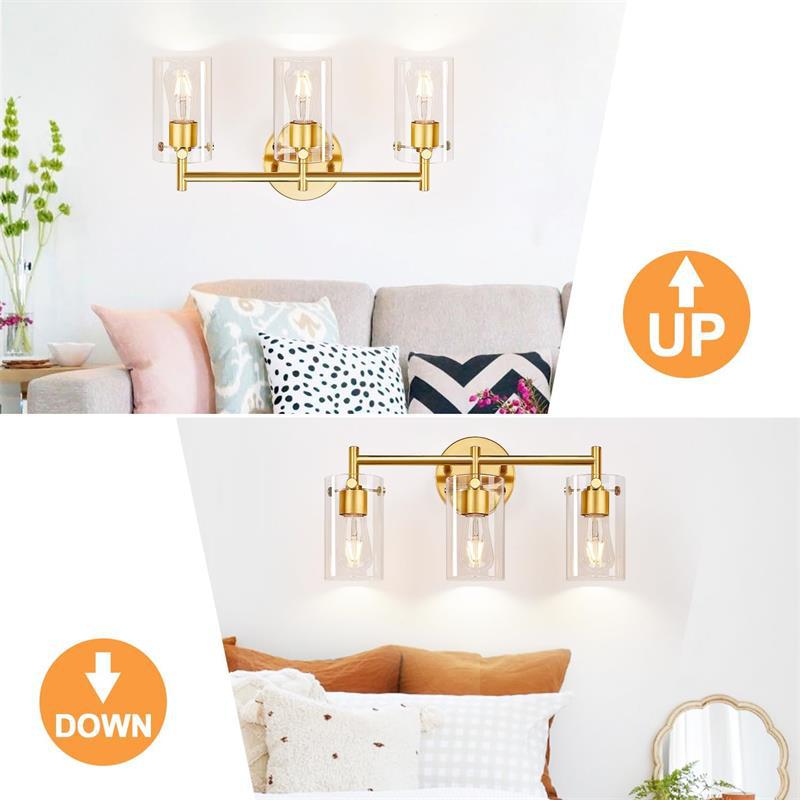 Zeitgenössische industrielle Metallglaszylinder 3-Licht-Wandlampe Schminklicht für Badezimmer 