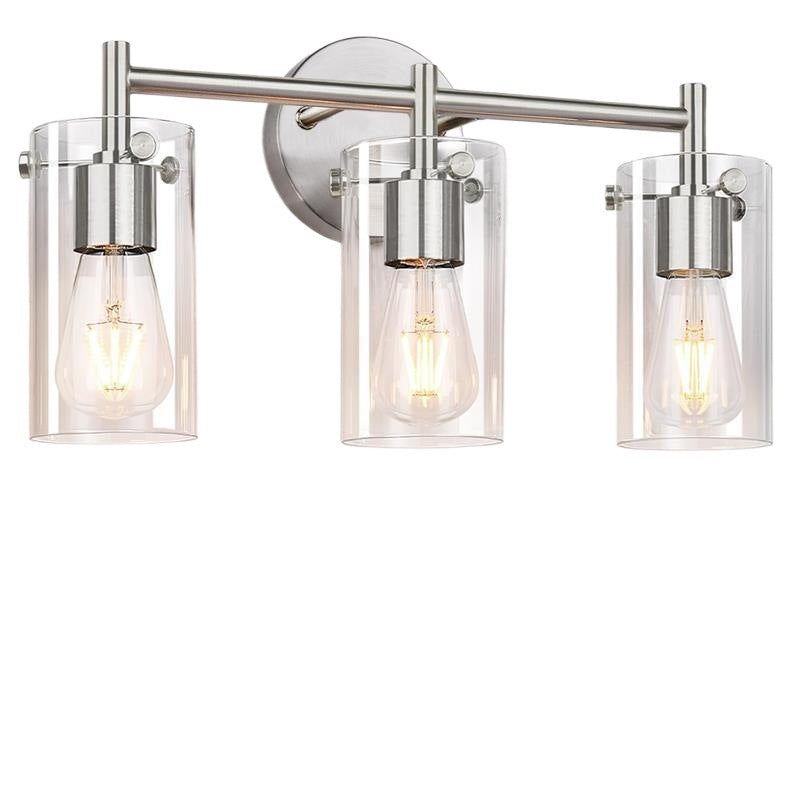 Zeitgenössische industrielle Metallglaszylinder 3-Licht-Wandlampe Schminklicht für Badezimmer 