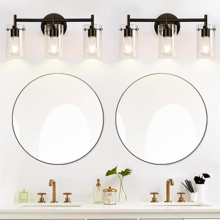 Zeitgenössische industrielle Metallglaszylinder 3-Licht-Wandlampe Schminklicht für Badezimmer 