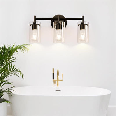 Cylindre en verre métallique industriel contemporain 3 lumières applique murale lampe pour salle de bain 