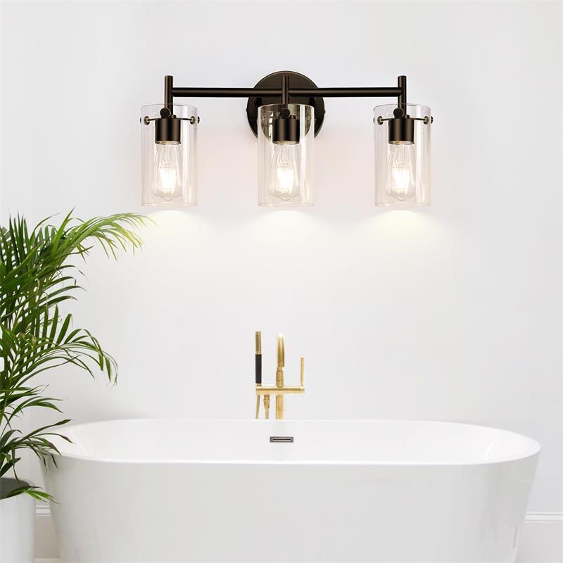 Cylindre en verre métallique industriel contemporain 3 lumières applique murale lampe pour salle de bain 