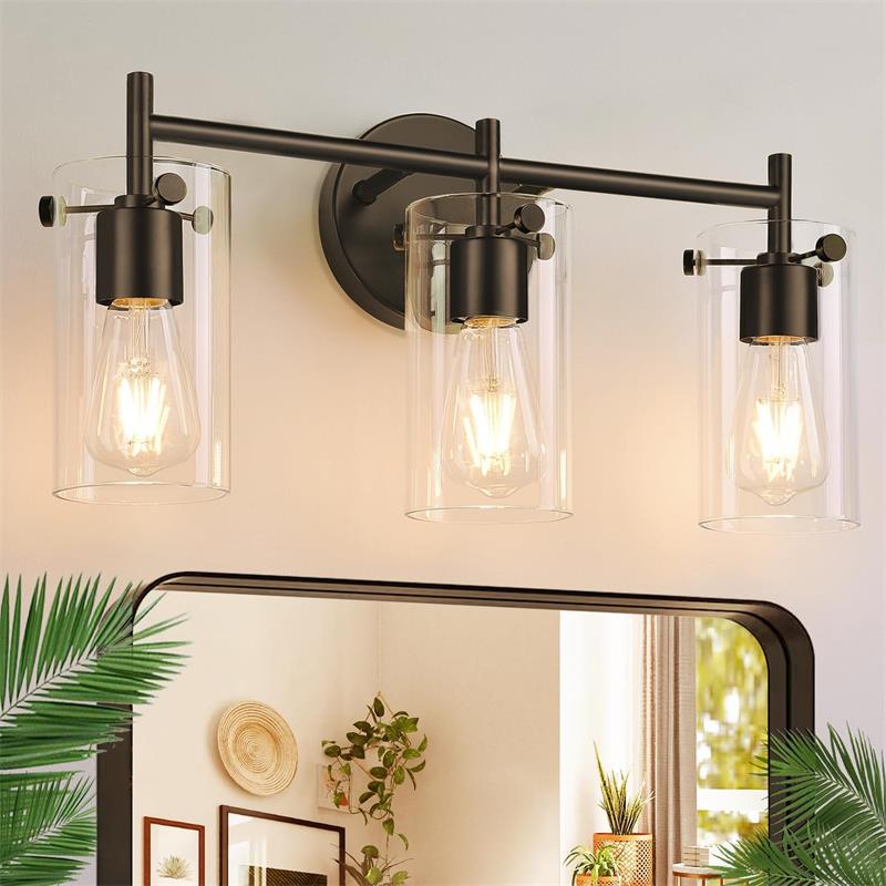 Cylindre en verre métallique industriel contemporain 3 lumières applique murale lampe pour salle de bain 