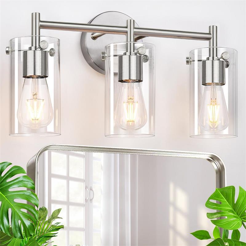 Cylindre en verre métallique industriel contemporain 3 lumières applique murale lampe pour salle de bain 
