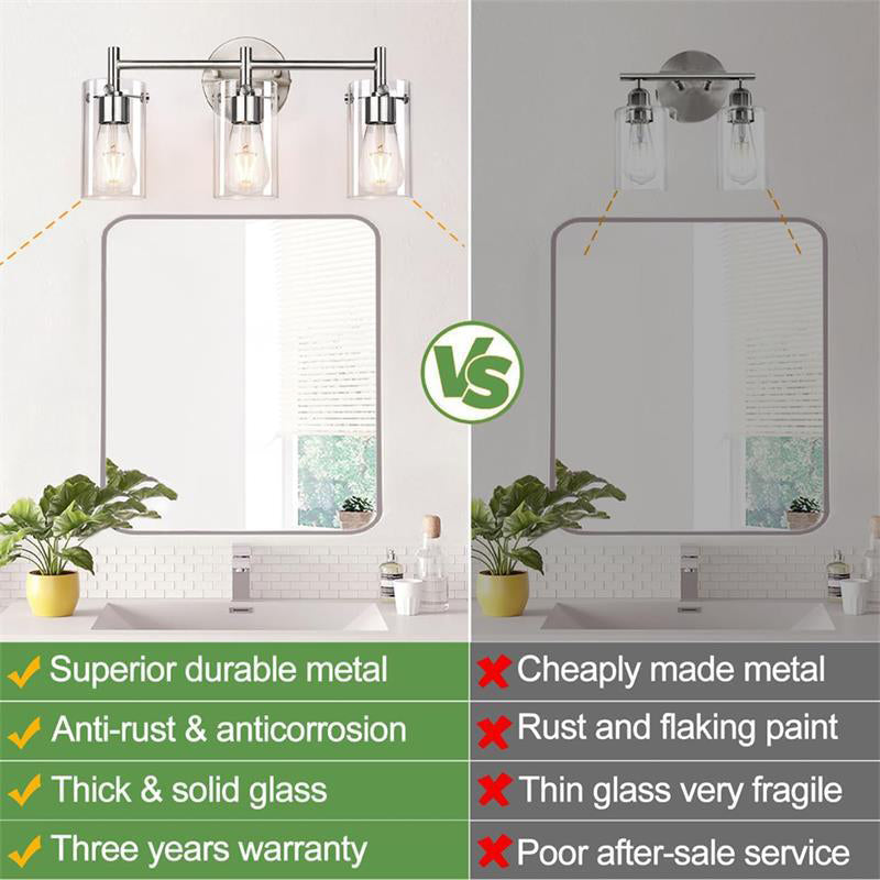 Zeitgenössische industrielle Metallglaszylinder 3-Licht-Wandlampe Schminklicht für Badezimmer 