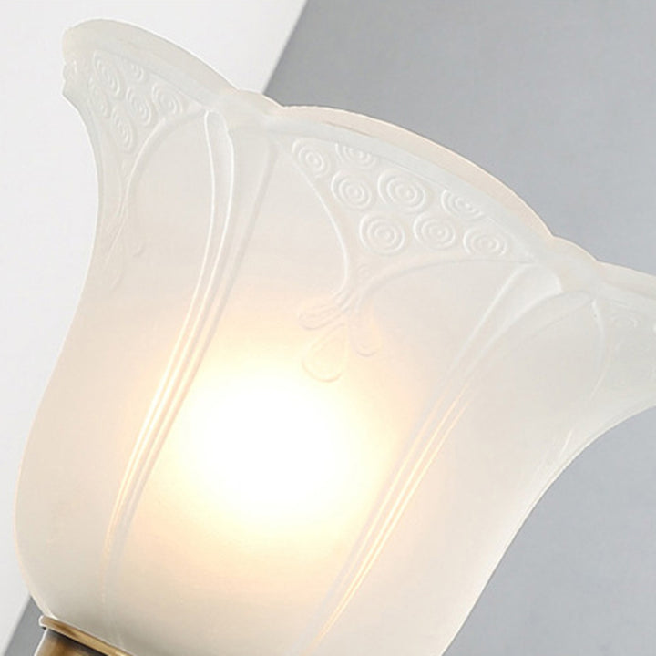Applique Murale Traditionnelle Européenne en Verre et Cuivre avec Cloche Florale 1/2 Lumière pour Chevet 