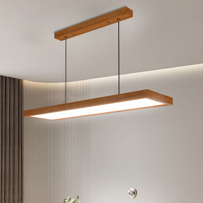 Zeitgenössische nordische Holz-Acryl-Rechteck-LED-Kronleuchter für das Esszimmer 