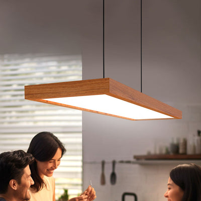 Zeitgenössische nordische Holz-Acryl-Rechteck-LED-Kronleuchter für das Esszimmer 