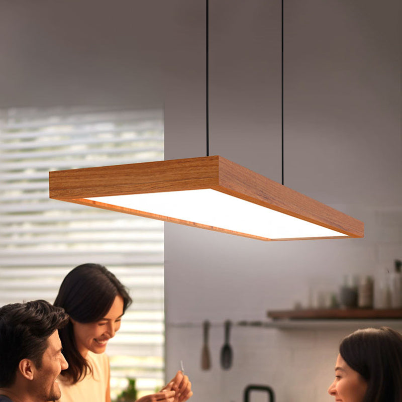 Zeitgenössische nordische Holz-Acryl-Rechteck-LED-Kronleuchter für das Esszimmer 
