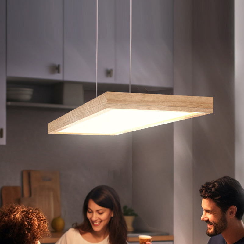 Zeitgenössische nordische Holz-Acryl-Rechteck-LED-Kronleuchter für das Esszimmer 