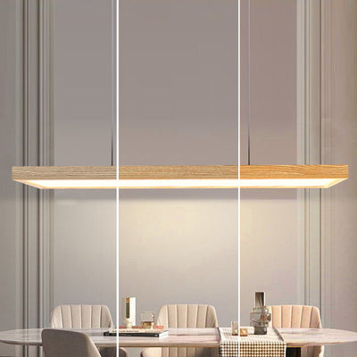 Zeitgenössische nordische Holz-Acryl-Rechteck-LED-Kronleuchter für das Esszimmer 