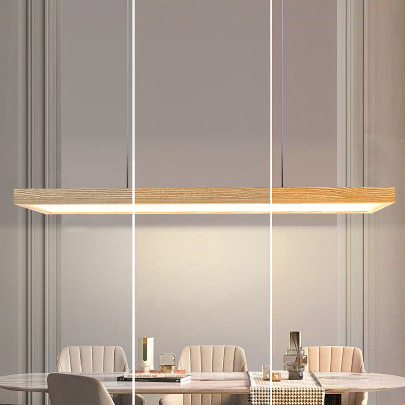 Zeitgenössische nordische Holz-Acryl-Rechteck-LED-Kronleuchter für das Esszimmer 