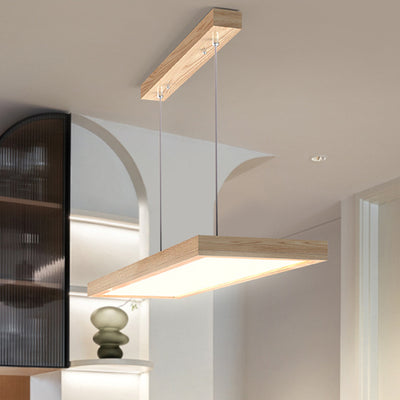 Zeitgenössische nordische Holz-Acryl-Rechteck-LED-Kronleuchter für das Esszimmer 