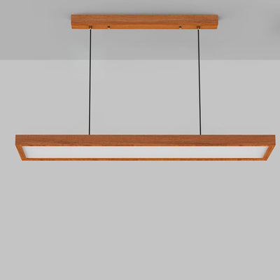 Zeitgenössische nordische Holz-Acryl-Rechteck-LED-Kronleuchter für das Esszimmer 